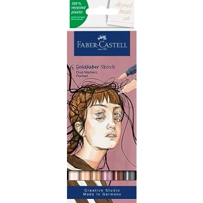 Immagine di Faber Castell 164812 Goldfaber Sketch Marker Portrait, confezione da 6 pennarelli ad alcool con punta a pennello e fineliner