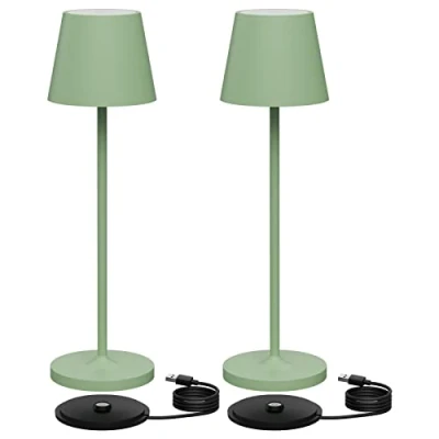 Immagine di K Bright 2 pezzi Lampada LED Dimmerabile da tavolo in alluminio, H38cm，Ricaricabile Colore luce calda Per interni/esterni con base di ricarica a contatto (Verde)