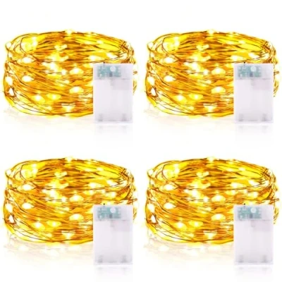 Immagine di Vacoulery Lucine Led Decorative a Batteria 3 Metri 9.85FT 30LED Luci Stringa Ghirlanda Luminosa Interni Esterni per Natale Casa Feste (4 Pezzi, Bianco Caldo)