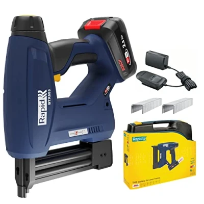 Immagine di Rapid BTX553 18V P4A Pistola Graffatrice, Compatibile con Graffette a Filo Sottile n.53 e Chiodini n. 8, per Tappezzeria Bricolage Include 300 Chiodini, Batteria, Caricabatteria Valigetta 5001506