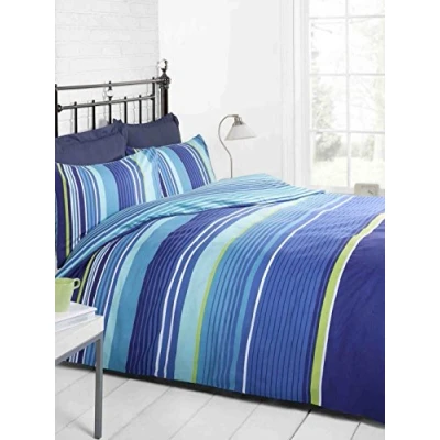 Immagine di Signature Striped Trapunta e Copripiumino, 2 federe, Colore: Blu Chiaro/Blu/Verde/Bianco, Matrimoniale