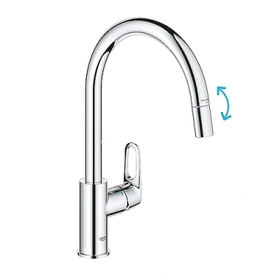 Immagine di GROHE Start Flow QuickFix Rubinetto miscelatore per lavello da cucina a 1 leva con funzione estraibile (beccuccio alto C, area girevole 360, cartuccia in ceramica 28 mm, code 1/2&quot;, alta