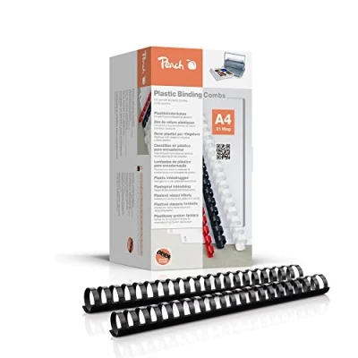 Immagine di Peach PB428 02 Dorsi in plastica, formato A4, 28 mm, 270 fogli, 50 pezzi, colore nero