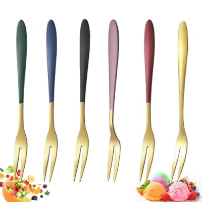 Immagine di YUEMING 6 Pezzi Forchette da Frutta, Forchetta dessert, per Dolci in Acciaio Inossidabile, di Pasticceria, Forchettine Casa Cafe Wedding Party Posate Cucina