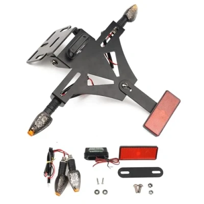 Immagine di Letgoing Portatarga Universale per moto con Luci e Indicatori LED Alluminio CNC Adatto CB650R CBR650R YZF R1 R3 R6 R25 MT07 Z800 La maggior parte delle (con indicatore luminoso)