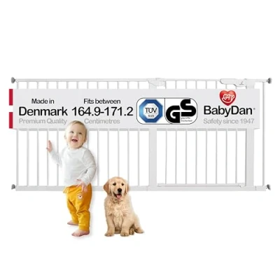 Immagine di BabyDan Premier, Cancelletto per scale extra largo a pressione, 164. 9 171,2 cm, bambini, Metallo, Bianco, Made in Denmark (Cancelletto animali/cane)
