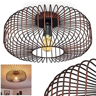 Immagine di lampada da soffitto Wemude, rotonda in metallo nero/rame, 1 attacco E27, luce retrò con effetto reticolo sul soffitto, senza lampadina/e