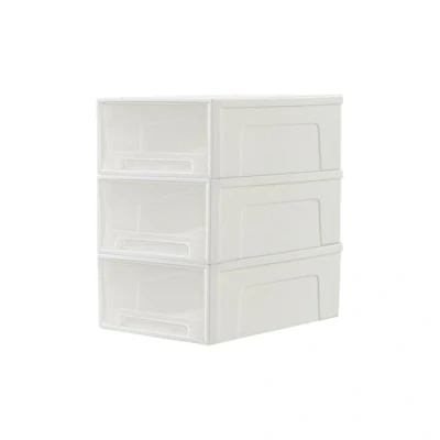 Immagine di Cetomo 14L*3 Cassettiera, Cassetto di Stoccaggio, Cassetti Plastica Scatola, Organizzatori, Scatola Torre Impilabile per Ufficio, Dormitorio, PP, Bianco e Trasparente, 14L 3 Unità