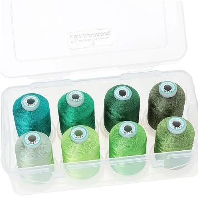 Immagine di New brothread 15 Opzioni 8 Bobine a scatto da 1000m ogni Poliestere Filo di Ricamo Macchina con scatola plastica stoccaggio per e Quilting Different Green