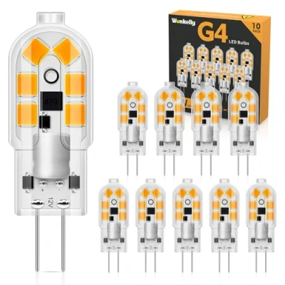 Immagine di Wonkelly Lampadine G4 Led, 10 Pezzi 3000K 200LM Lampada 2W Lampadina Led Bianca Calda Equivalente 20W Alogene, AC/DC 12V Lampade Nessun Sfarfallio, Non Dimmerabile