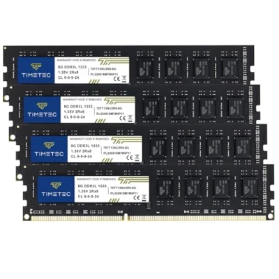 Immagine di Timetec Hynix IC DDR3 1333MHz PC3 10600 Unbuffered Non ECC 1.5V CL9 2Rx8 Dual Rank 240 Pin UDIMM Desktop Memorie Module Upgrade (32GB Kit(4x8GB))