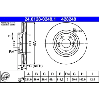 Immagine di ATE 24.0128 0248.1 Disco freno 321,0 28,0 5 114,3 ventilato rivestito legato /ad alto tenore di carbonio HYUNDAI: SANTA FE 3, 2