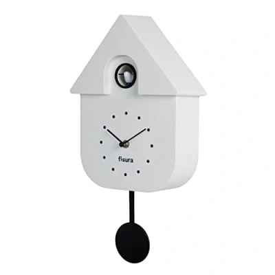Immagine di Fisura Orologio cucù bianco con quadrante nero. moderno a pendolo. da parete originale regalare. 3 batterie AA non incluse. 21,5 x 8 41,5. Plastica ABS.
