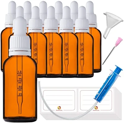 Immagine di HandsUnity 30 ml 12 flaconi per pipette piccoli in vetro farmacia ambrato con cappuccio pipetta bianco, inclusi 29 accessori bottiglie di marrone