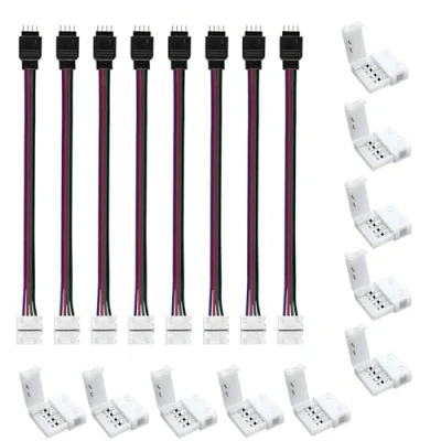 Immagine di ENQIMAOYI Kit di connettori LED RGB a 4 pin da 8 mm, confezione 10 senza saldatura e strisce conduttori striscia adattatore alimentazione ponticello controller per