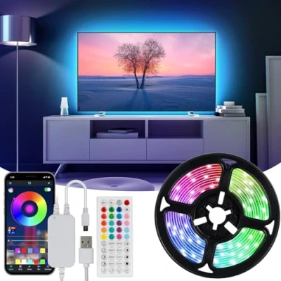 Immagine di Hoobabuy Striscia LED TV Retroilluminazione 3 Metro, Luci USB Alimentata con Telecomando e controllo APP, Luminosa a RGB 5050 per HDTV da 40 55 Pollici, PC Monitor