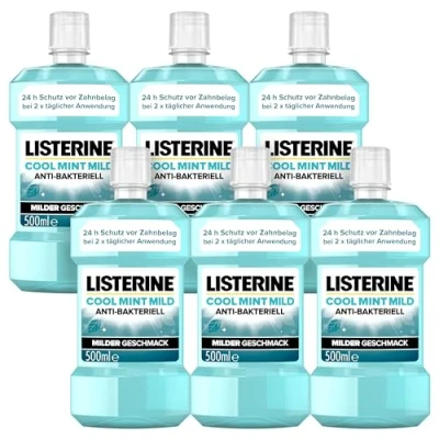 Immagine di LISTERINE Cool Mint Mild (6 x 500 ml), collutorio antibatterico con oli essenziali e senza alcool, combatte efficacemente i batteri, perfetto complemento per la cura dentale quotidiana