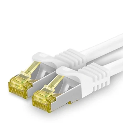 Immagine di 1aTTack.de Cavo di rete Ethernet Lan Cat.7 SFTP spina RJ45 Cat6a doppia schermatura 10000 Mbit/s compatibile con Cat5 Cat6 Cat8 per switch Router Modem Patchpanel Bianco 1 pezzo 3 metri