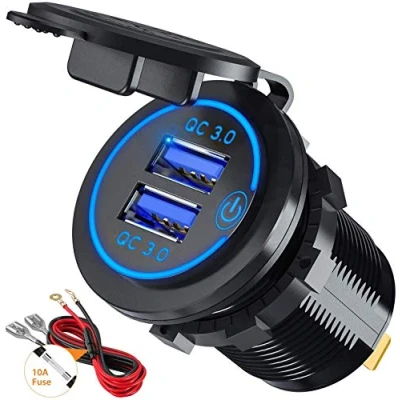 Immagine di QC3.0 Presa USB per Auto Doppio con Interruttore Touch 12V / 24V 36W 2 Porte Caricabatteria Impermeabile LED Indicazione