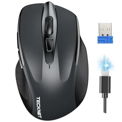 Immagine di TECKNET Mouse Wireless Ricaricabile, Silenzioso Senza Fili, Riduzione Rumore Fino a 90%, 4800 DPI, 6 Pulsanti Ergonomico, 2.4G USB Compatibile con PC Portatile, Mac, Laptop