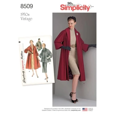 Immagine di Simplicity US8509R5 Pattern 8509 R5 (14 16 18 20 22) Cartamodello Vintage per Cappotto o Giacca da Donna, Carta, Bianco, 22.00 x 15.00 1.00 cm