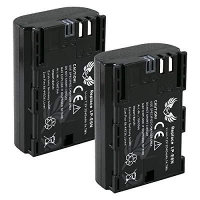 Immagine di 2 batterie di ricambio per Canon LP E6N, 2040 mAh, E6NH E6 EOS R Ra R5 R6 R7 5D Mark II III IV 5DS 7D 60D 70D 80D 90D XC10 XC15