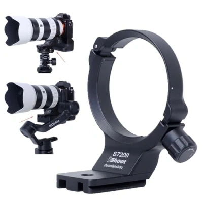 Immagine di iShoot Anello di montaggio per treppiede in metallo compatibile con Sony FE 70 200 mm F4 MACRO G OSS II, staffa supporto obiettivo inferiore Arca Swiss Fit Piastra a sgancio rapido testa e