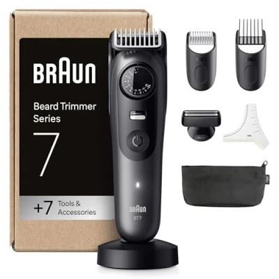 Immagine di Braun Regolabarba Uomo Series 7, +7 Strumenti Da Barbiere, Lama ProBlade Affilata A Vita, Fino 120 Minuti Di Autonomia, Impermeabile, Selettore Precisione Con 40 Lughezze E Blocco, BT7525, Grigio