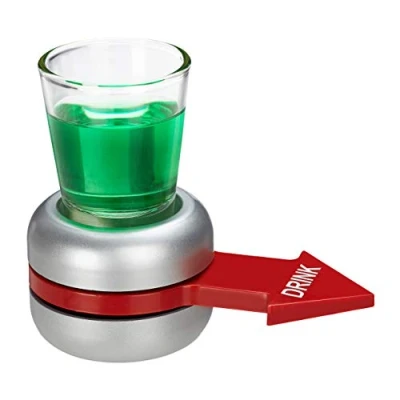 Immagine di relaxdays Gioco della Bottiglia Alcolico, Spin The, Freccia Rossa, Bicchiere 2 cl, Divertente, Shot Spinner, Grigio, 60% Vetro 40% plastica, Argento, 1 Pz