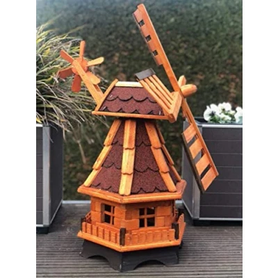 Immagine di Darlux Macinino a vento esagonale da giardino, in legno, con cuscinetti sfera, altezza 70 cm, colore: marrone/rosso