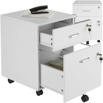 Immagine di tectake® Cassettiera su Ruote, 2 Cassetti con Serratura per Documenti DIN A4, Guide Telescopiche Scorrevoli, 5 Ruote Doppie Girevoli e Bloccabili, Maniglie in Metallo, Ufficio Accessori Bianco