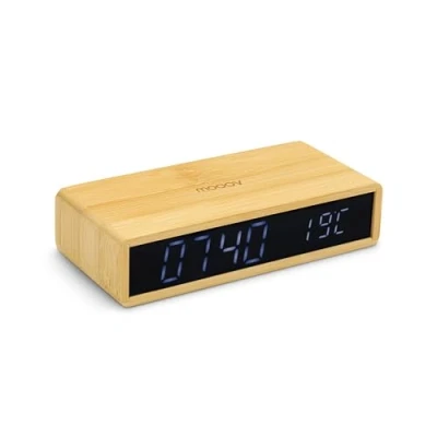 Immagine di MOOOV Sveglia Bamboo con Schermo LED Nero E Temperatura Interna Luminosità Regolabile, 3 Allarmi
