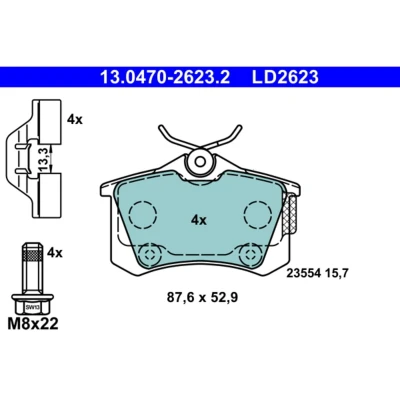 Immagine di ATE 13.0470 2623.2 Kit pastiglie freno PEUGEOT: 208 I Hatchback, 2008 Station Wagon, 207 CITROËN: C3 II, Picasso, DS3 Hatchback