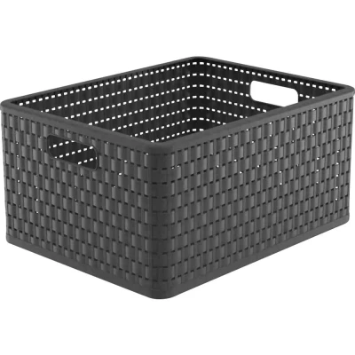 Immagine di Rotho Country Scatola di Stoccaggio in Rattan Look, Plastica (PP) senza BPA, Grigio (Antracite), A5/6 L, 28.0 x 18.5 12.6 cm