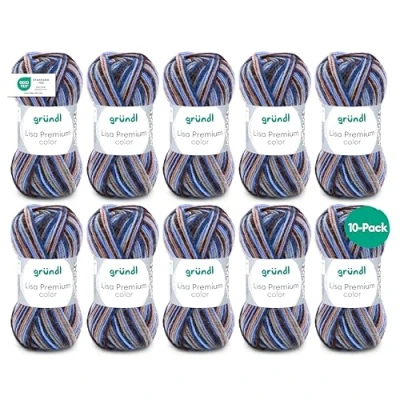 Immagine di Gründl Lisa Premium Color Maglia a Mano, Acrilico, Marrone Amarillento Blu, 10 x 50 g, 1330 unità