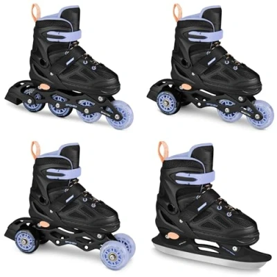 Immagine di SPOKEY QUATTRO Set 4 in 1 pattini linea/pattini a rotella/triskates/pattini regolabili per bambini e ragazzi linea convertibili rotelle Taglie: 30 33, 34 37, 38 41
