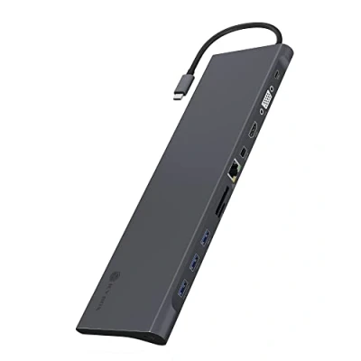 Immagine di ICY BOX Stazione di docking USB C (11 in 1) per 2 monitor (1x HDMI, 1x MiniDP, VGA), 4K 30Hz, hub 3.0 a 3 porte, alimentazione da 60 W, Ethernet Gigabit, lettore schede, IB DK2102