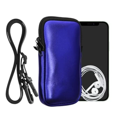Immagine di kwmobile Custodia in Neoprene con Zip per Smartphone Portacellulare a Tracolla Porta Cellulare da Collo Universale Borsa Cover Telefono blu scuro metallizzato