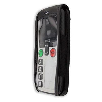 Immagine di caseroxx Borsa in pelle con clip da cintura per Doro Secure 580 / 580IUP, Funda carcasa vera (con finestra trasparente) nero