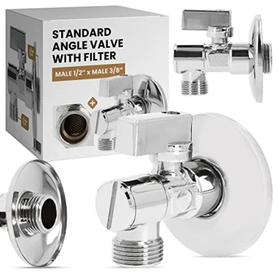 Immagine di Valvola Angolo Sfera con Filtro 1/2&#039;&#039; x Filettatura Interna Ottone Cromato Lavatrice Lavastoviglie Regolazione Tubi Acqua Fredda Calda Connessione Tappo a Vite