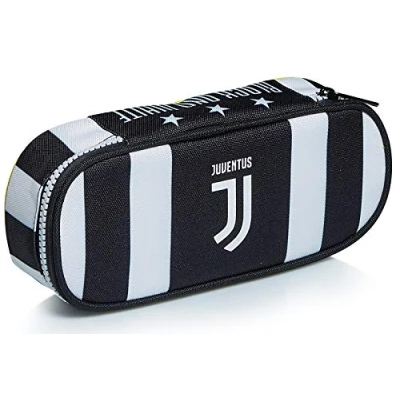 Immagine di Bustina Ovale Juventus, Best Match, Bianco e Nera, Con Elastici Porta Matite, Portapenne Scuola