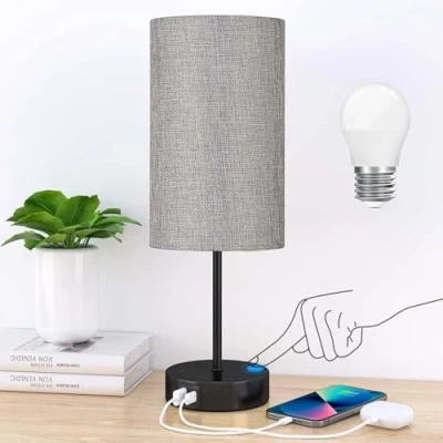 Immagine di STANBOW Lampada da Comodino Dimmerabile al Tocco, Tavolo con Porte di Ricarica USB A+C, Paralume in Lino, Abat Jour per Camera Letto, Soggiorno, Cameretta Bambini