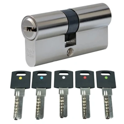 Immagine di FELGNER Cilindro doppio XCOLOR di chiusura profilato, serratura sicurezza per porta d&#039;ingresso, porte interne, dell&#039;appartamento incluso 5 chiavi con punti colorati 3045 mm