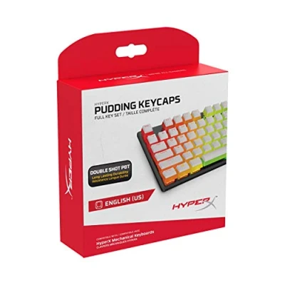 Immagine di HyperX Pudding Copritasti, Set Completo di Tasti Semitrasparenti, Realizzati in PBT, Resistenti a Usura, Attrito e Solventi, Font HyperX, Strumento Rimozione Layout Inglese, Bianco