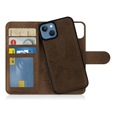 Immagine di MyGadget Cover per iPhone 13 Custodia Libretto Magnetica Portafoglio Flip Wallet Case Porta Carte in Similpelle PU Removibile Marrone