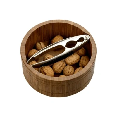 Immagine di Kesper Ciotola per noci con schiaccianoci, materiale: bambù, acciaio inossidabile, dimensioni: Ø 17 cm, altezza: 7 spessore: 11 mm, colore: marrone, argento 59822
