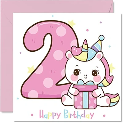 Immagine di Stuff4 biglietto di auguri per il 2 compleanno ragazza, con unicorno magico, anni, ragazze, 145 mm x mm, figlia, nipote, bambini