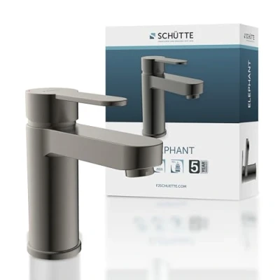Immagine di SCHÜTTE 34212 Elephant Rubinetto per lavabo con Scarico a Saltarello, Miscelatore monocomando, da Bagno, Colore Opaco, Grafite Opaca
