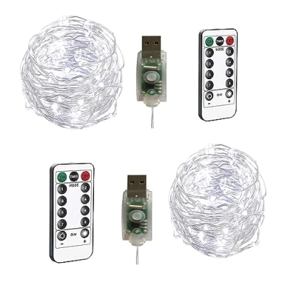 Immagine di BXROIU 2 X100LEDs Luci a Stringa su 10metri Micro filo d&#039;argento,Spina USB con Telecomando 8 programma (bianco freddo)