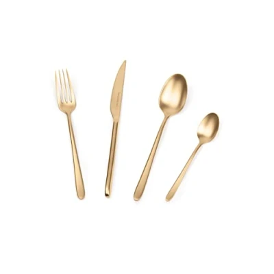 Immagine di Barazzoni, Set di Posate da Tavola Malachite Oro, Versione Satinata, Monoblocco in acciaio inox 18/10, per 6 persone, 24 pezzi: forchette, cucchiai, coltelli, cucchiaini tè